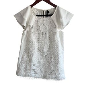 Yoana Baraschi White Lace Flutter Sleeve Blouse - Size XS